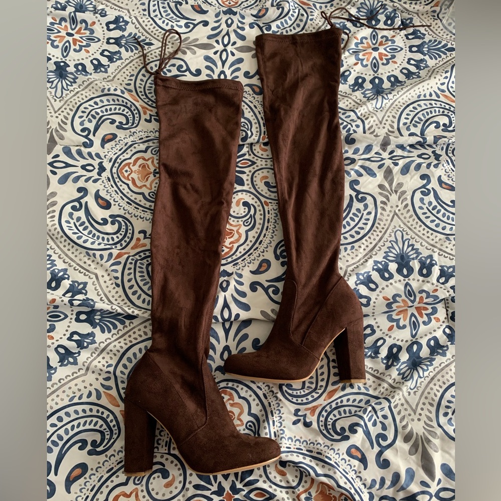 Brown knee high boots